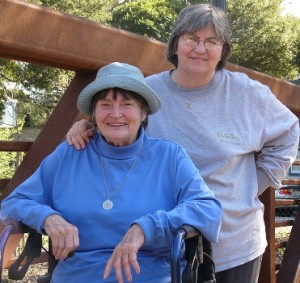 Carol Wright and her mom on a bridge