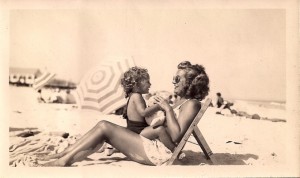 Baby Kathie with her mom at the beach